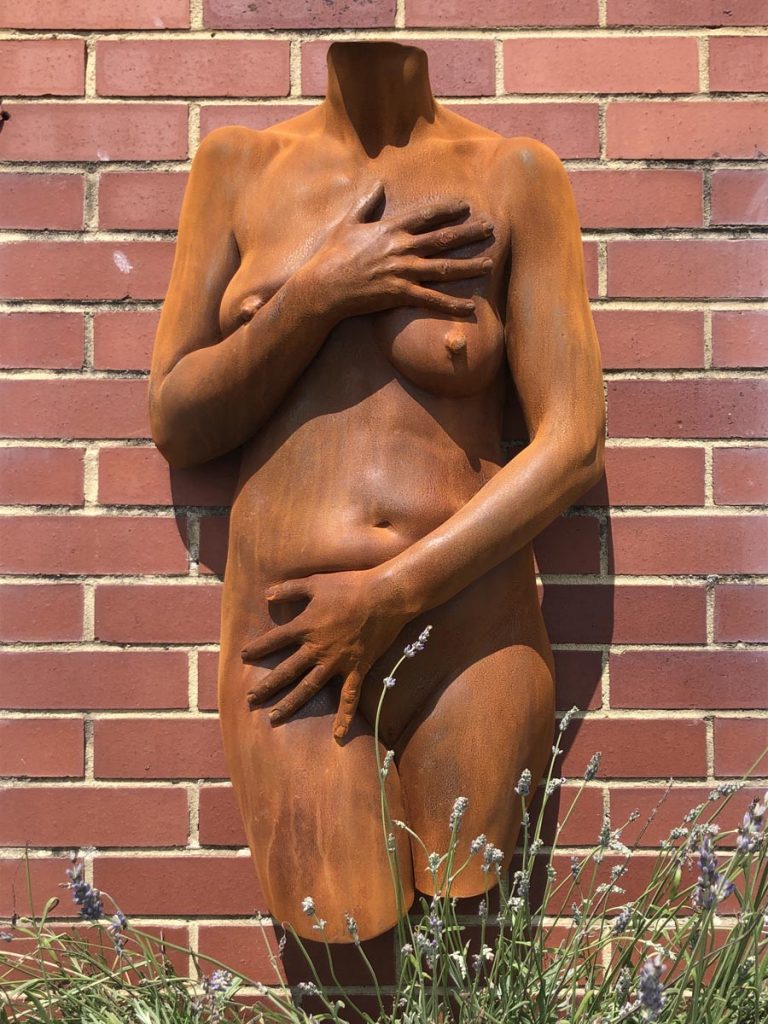 female nude sculpture in cold cast iron